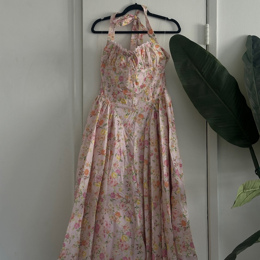 House of CB Floral Maxi Dress - Pink and Orange
